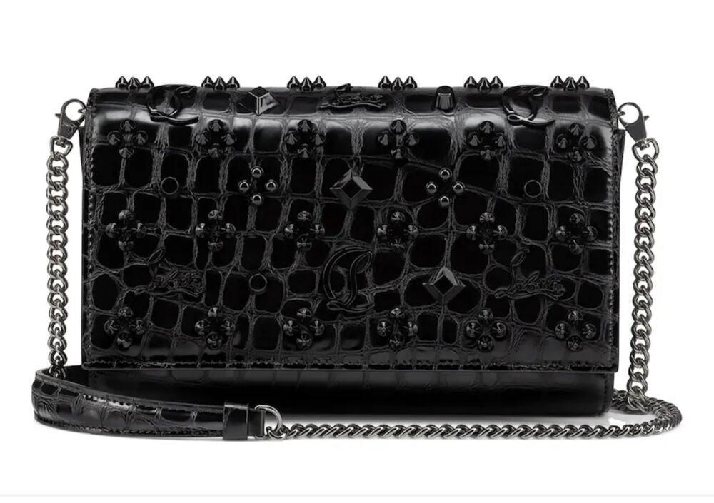 Christian Louboutin Paloma Croc Leather Crossbody Clutch Bag Black